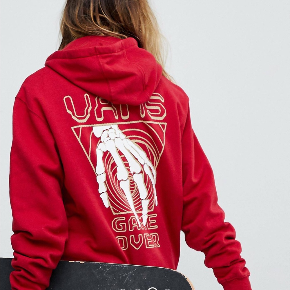 Vans Red Graphic Hoodie with White Skeleton Hand